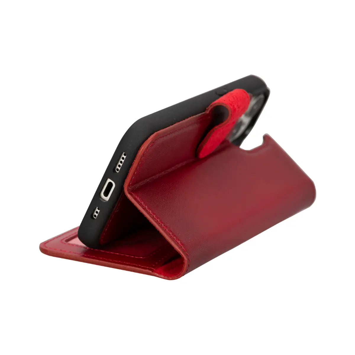 Burnished Red Leather Magnetic Case for iPhone 15