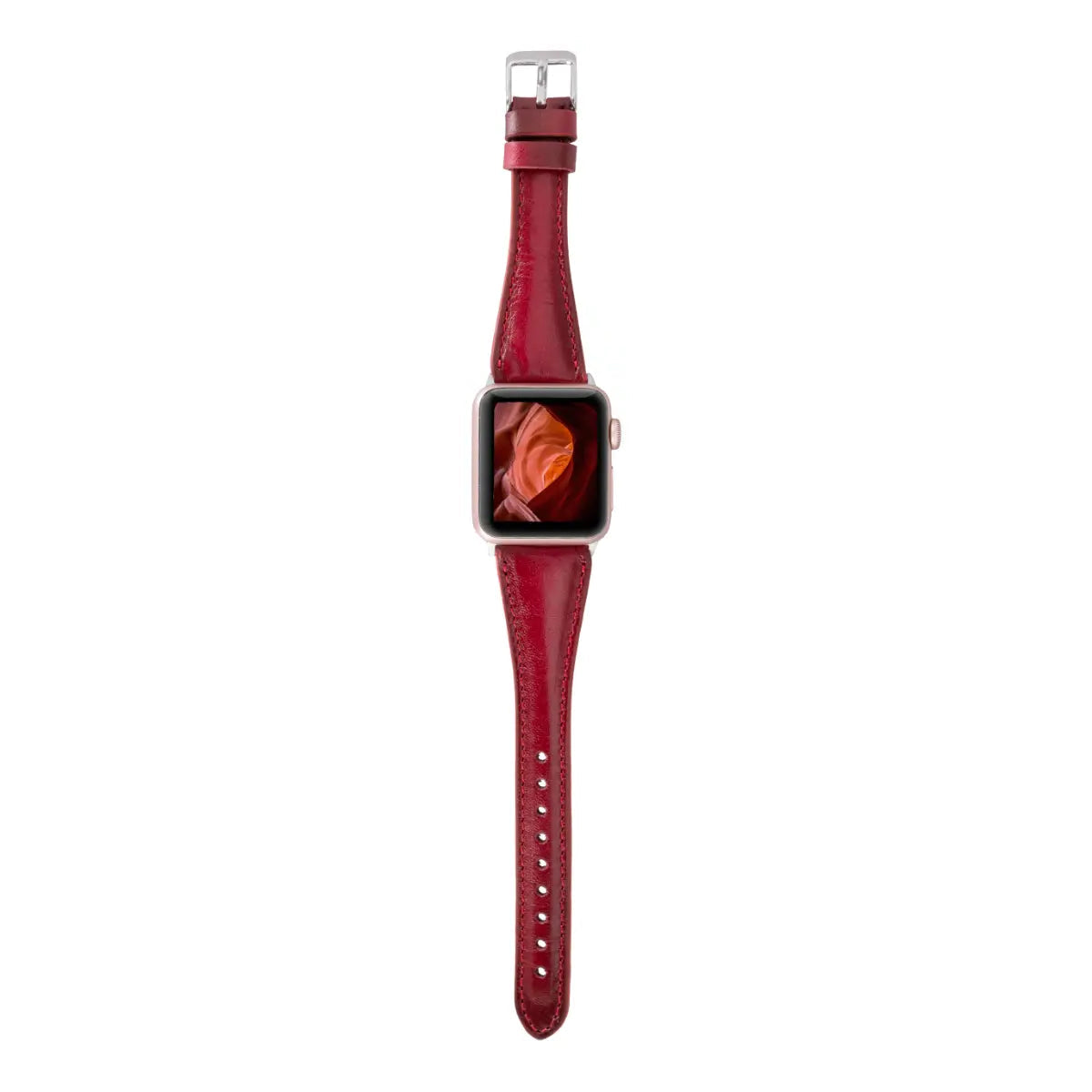 Burnished Red Leather Slim Apple Watch Band