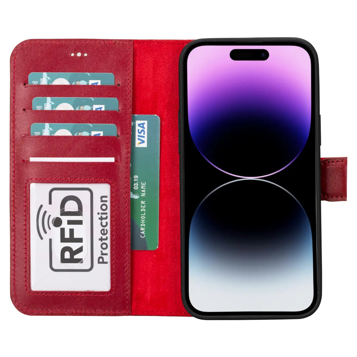 Burnished Red Leather Wallet Case for iPhone 15 Plus