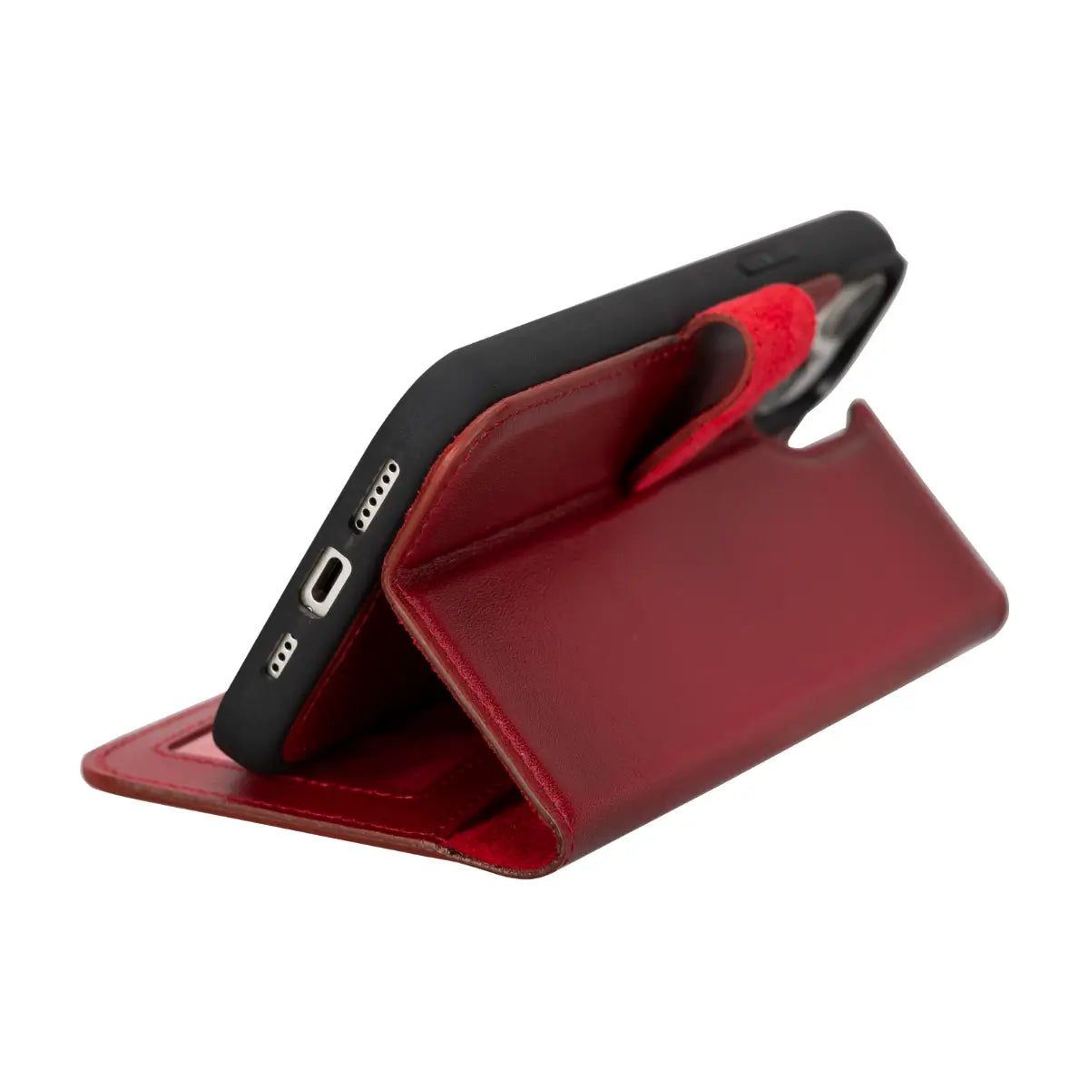 Burnished Red Leather Wallet Case for iPhone 15 Plus