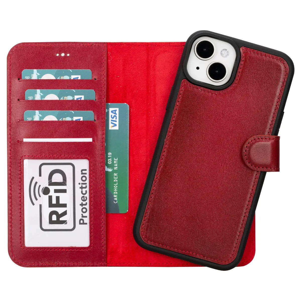 Burnished Red Leather Wallet Case for iPhone 15 Plus