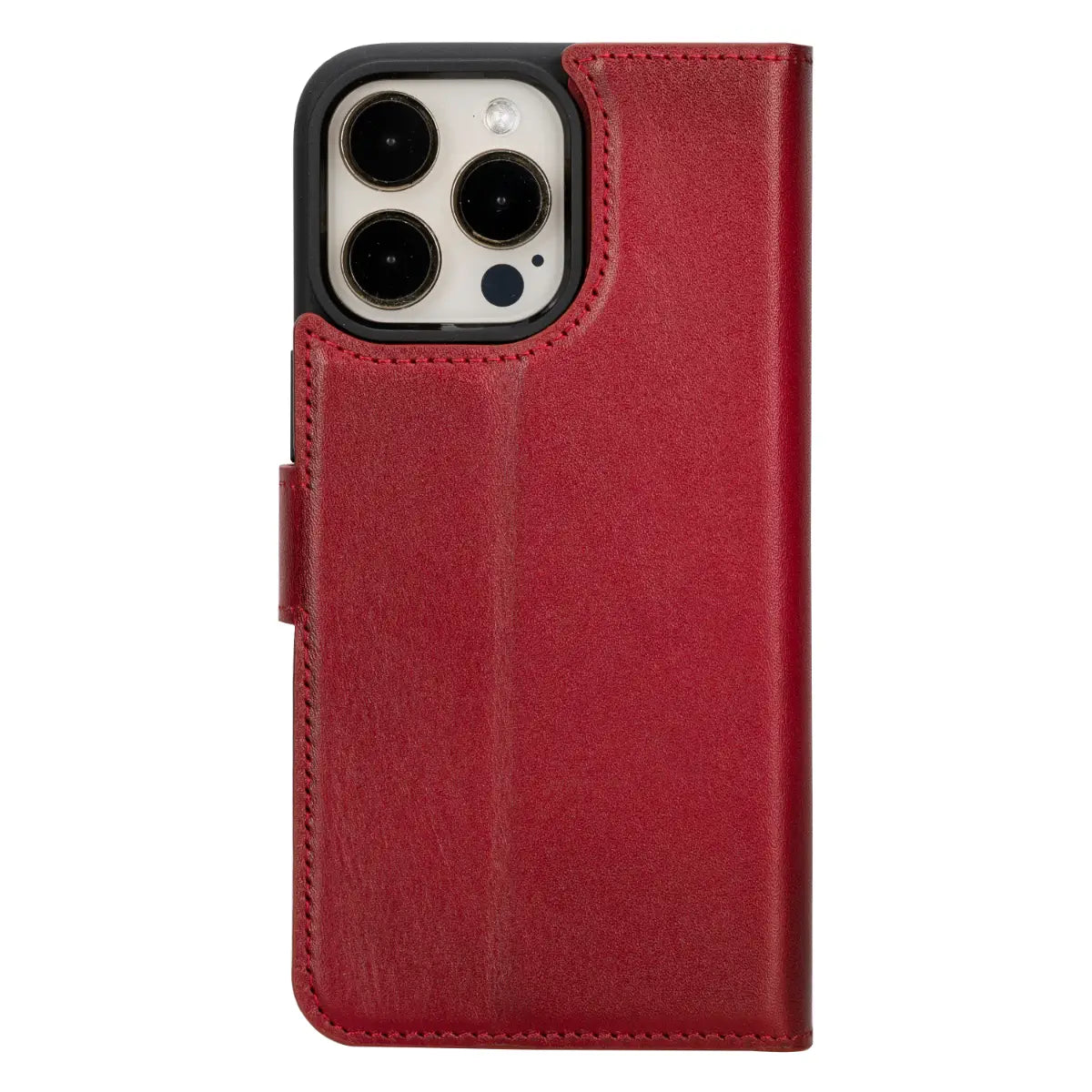 Burnished Red Leather Wallet Case for iPhone 15 Pro Max