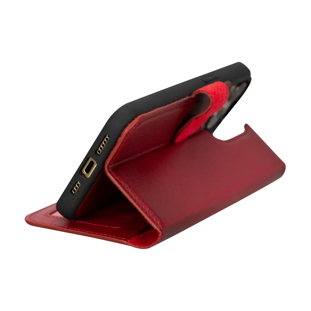 Burnished Red Leather Wallet Case for iPhone 15 Pro Max