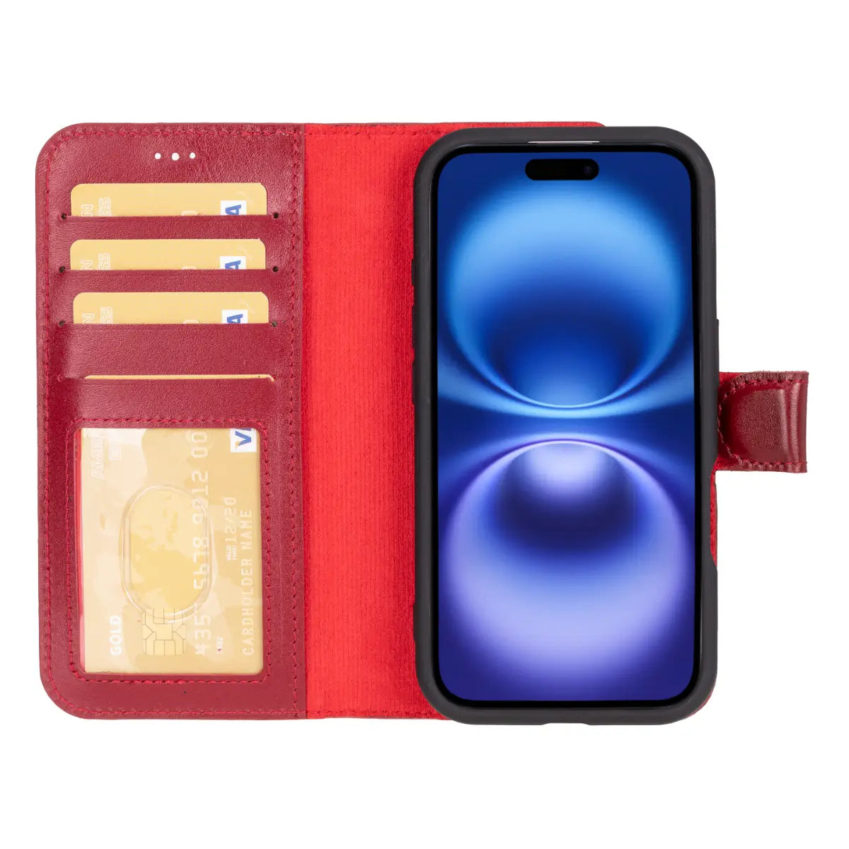 Burnished Red Leather Wallet Case for iPhone 16