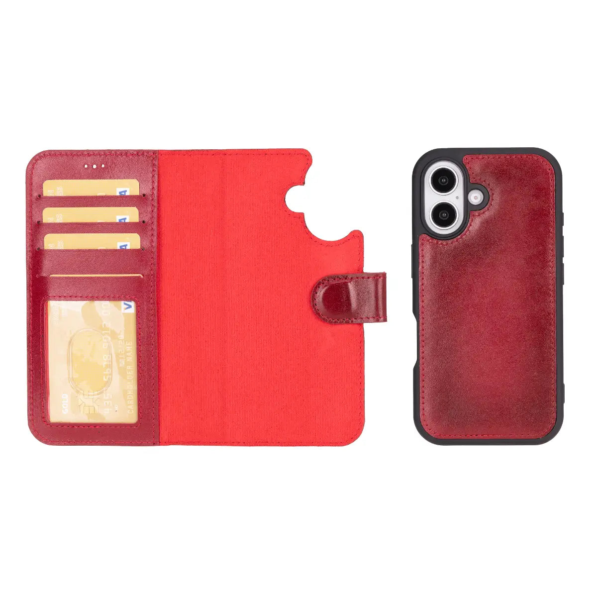 Burnished Red Leather Wallet Case for iPhone 16