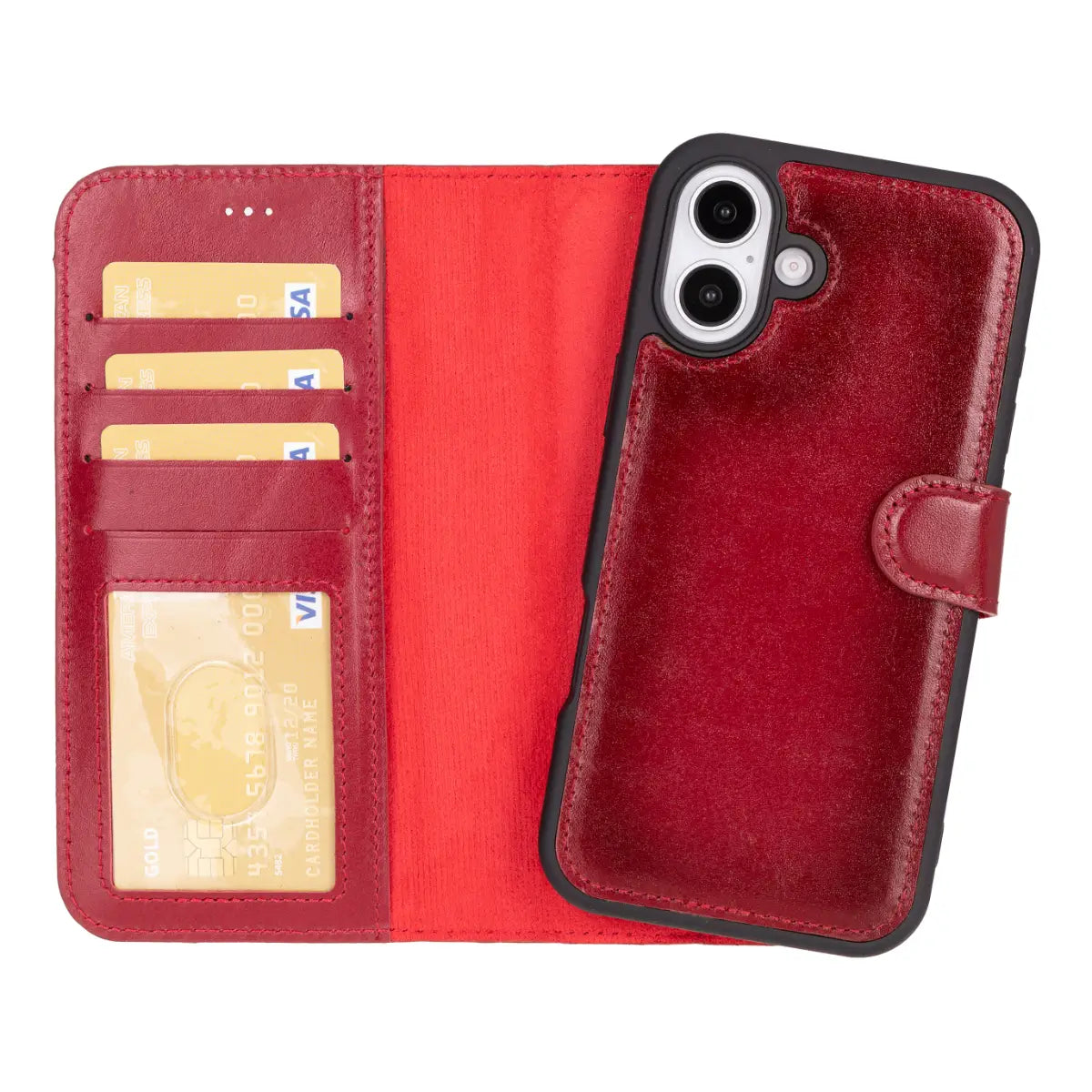Burnished Red Leather Wallet Case for iPhone 16 Plus