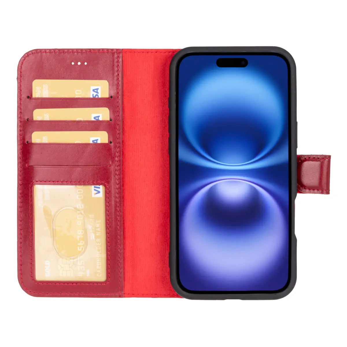 Burnished Red Leather Wallet Case for iPhone 16 Plus