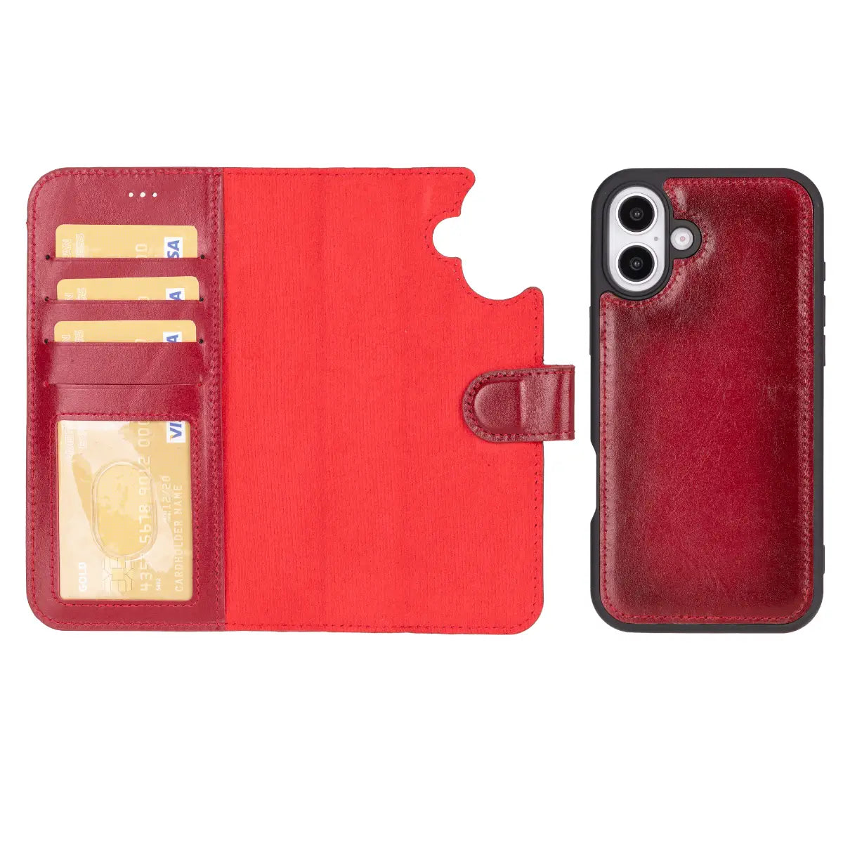 Burnished Red Leather Wallet Case for iPhone 16 Plus