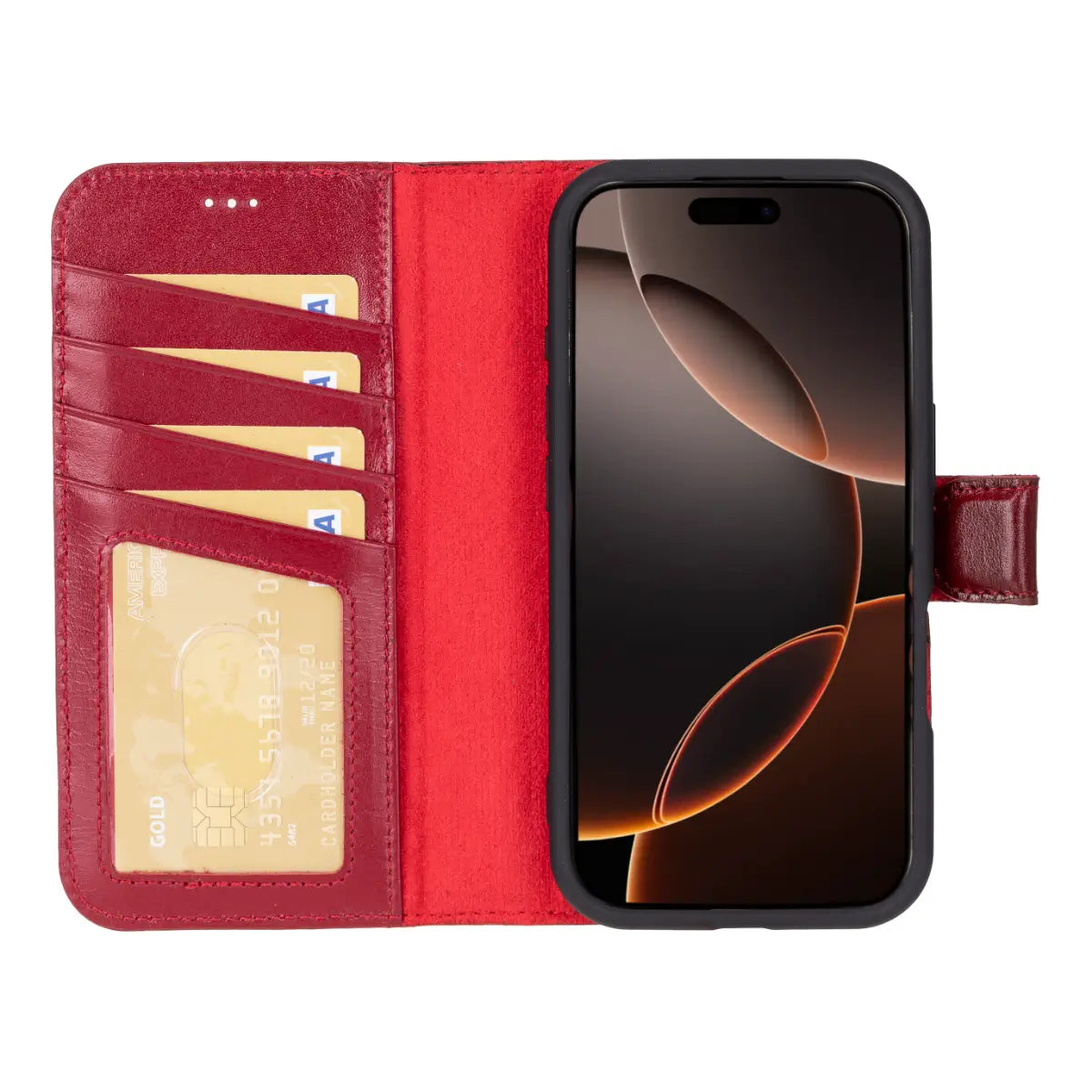 Burnished Red Leather Wallet Case for iPhone 16 Pro