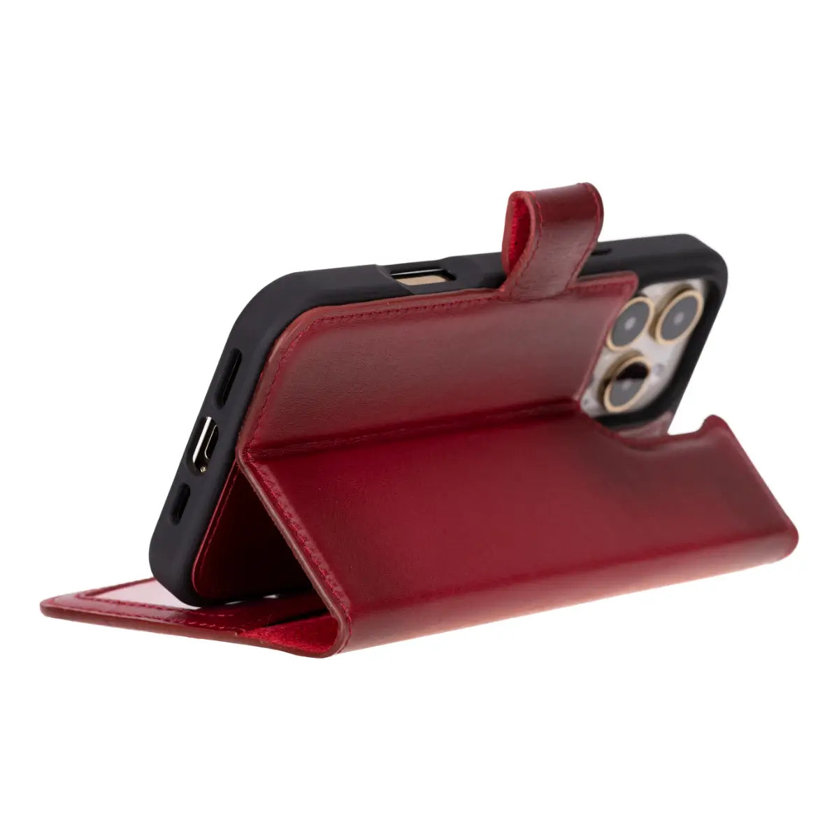 Burnished Red Leather Wallet Case for iPhone 16 Pro