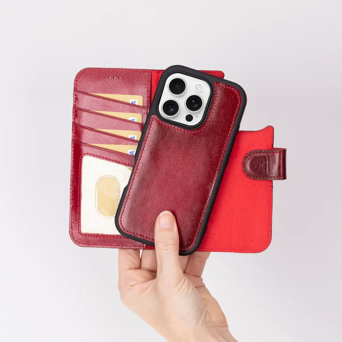 Burnished Red Leather Wallet Case for iPhone 16 Pro