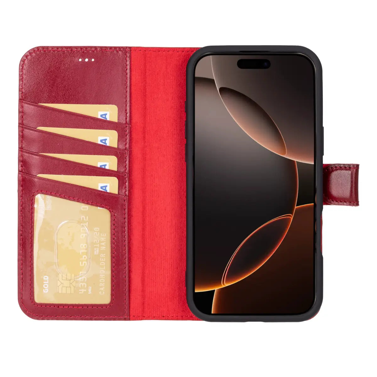 Burnished Red Leather Wallet Case for iPhone 16 Pro Max