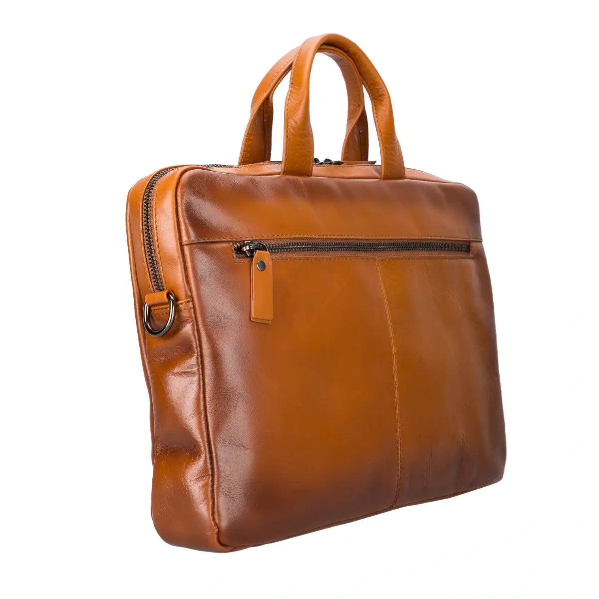 Brown leather briefcase on a white background