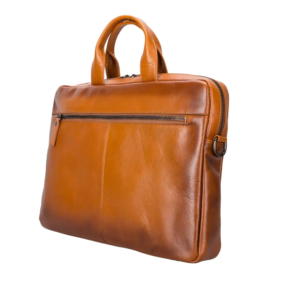 Brown leather briefcase on a white background