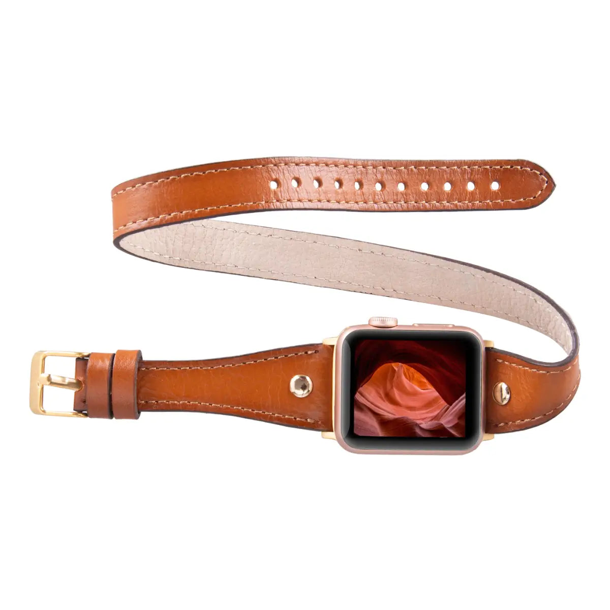 Burnished Tan Leather Double Tour Slim Apple Watch Band