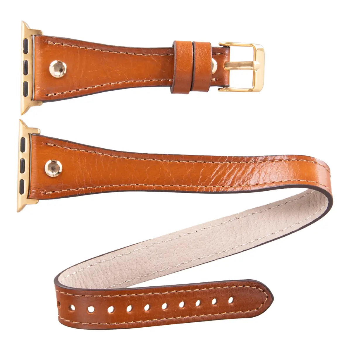 Burnished Tan Leather Double Tour Slim Apple Watch Band