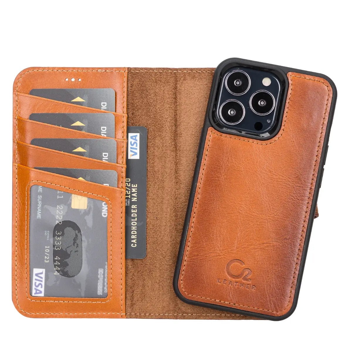 Burnished Tan Leather Magnetic Case for iPhone 13 Pro
