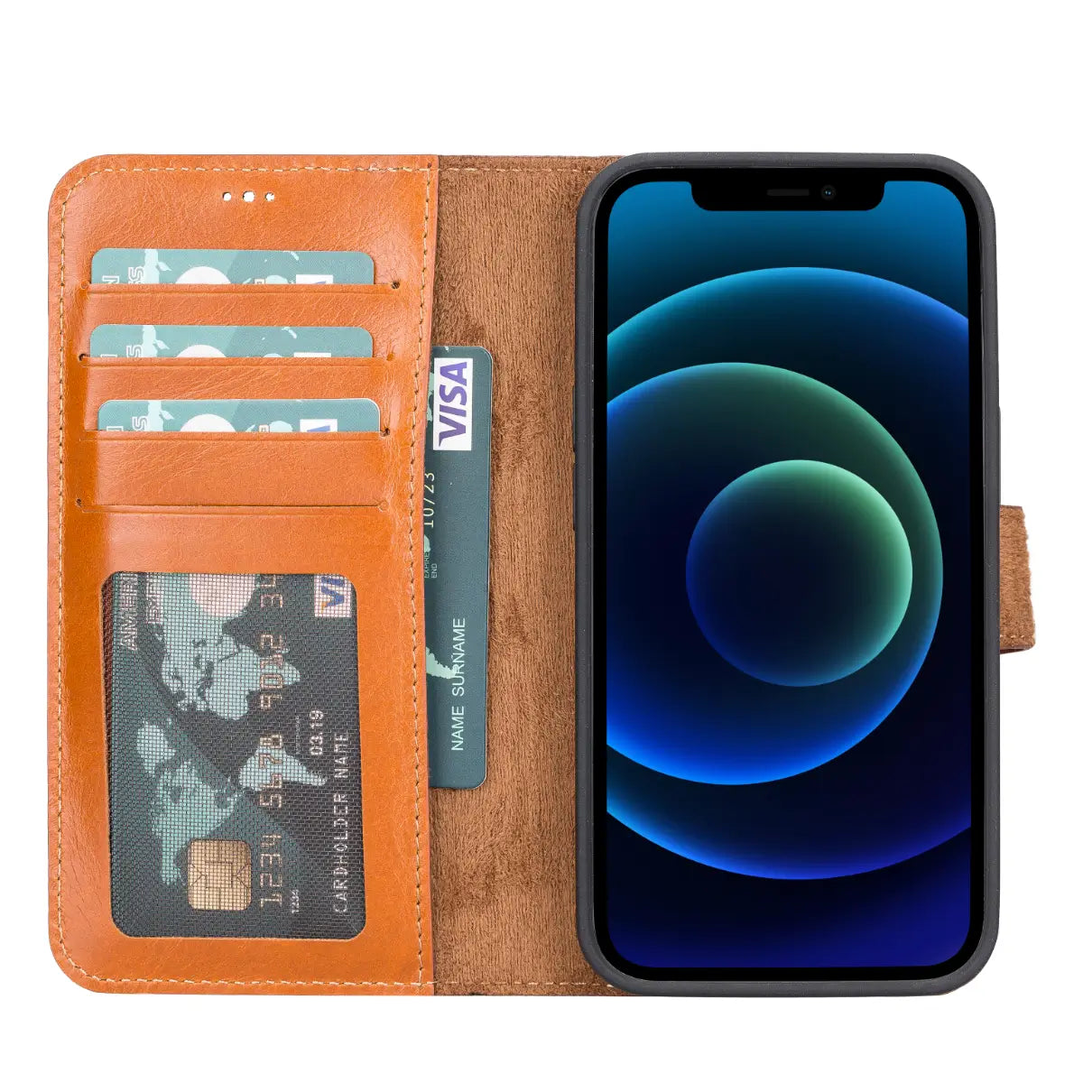 Burnished Tan Leather Wallet Case for iPhone 13