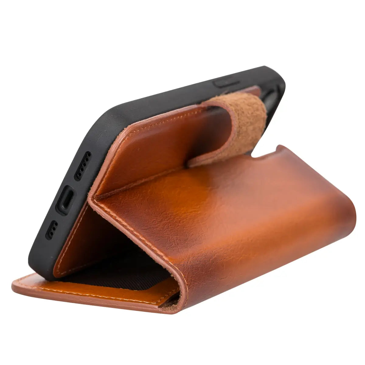 Burnished Tan Leather Wallet Case for iPhone 13