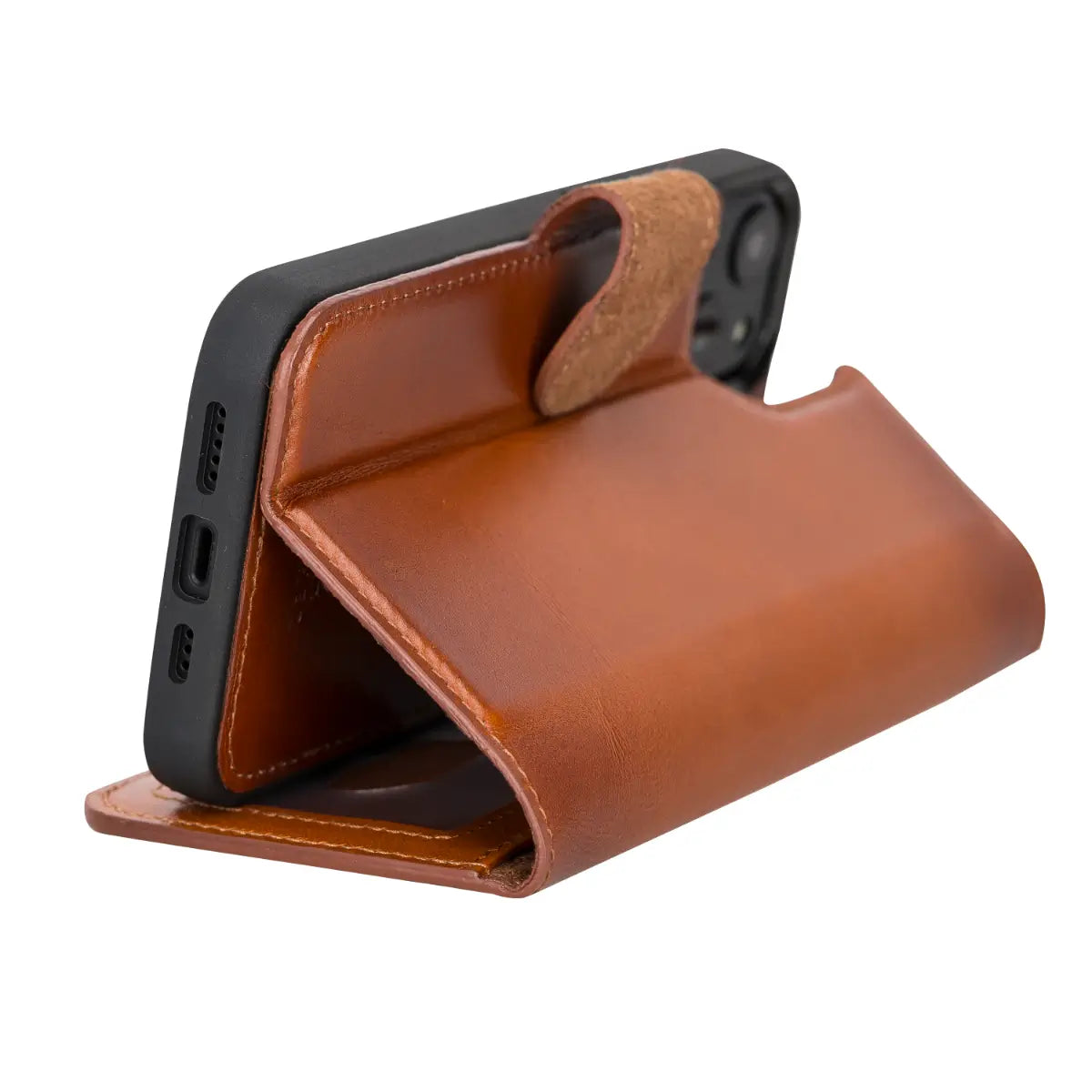 Burnished Tan Leather Wallet Case for iPhone 13 Mini