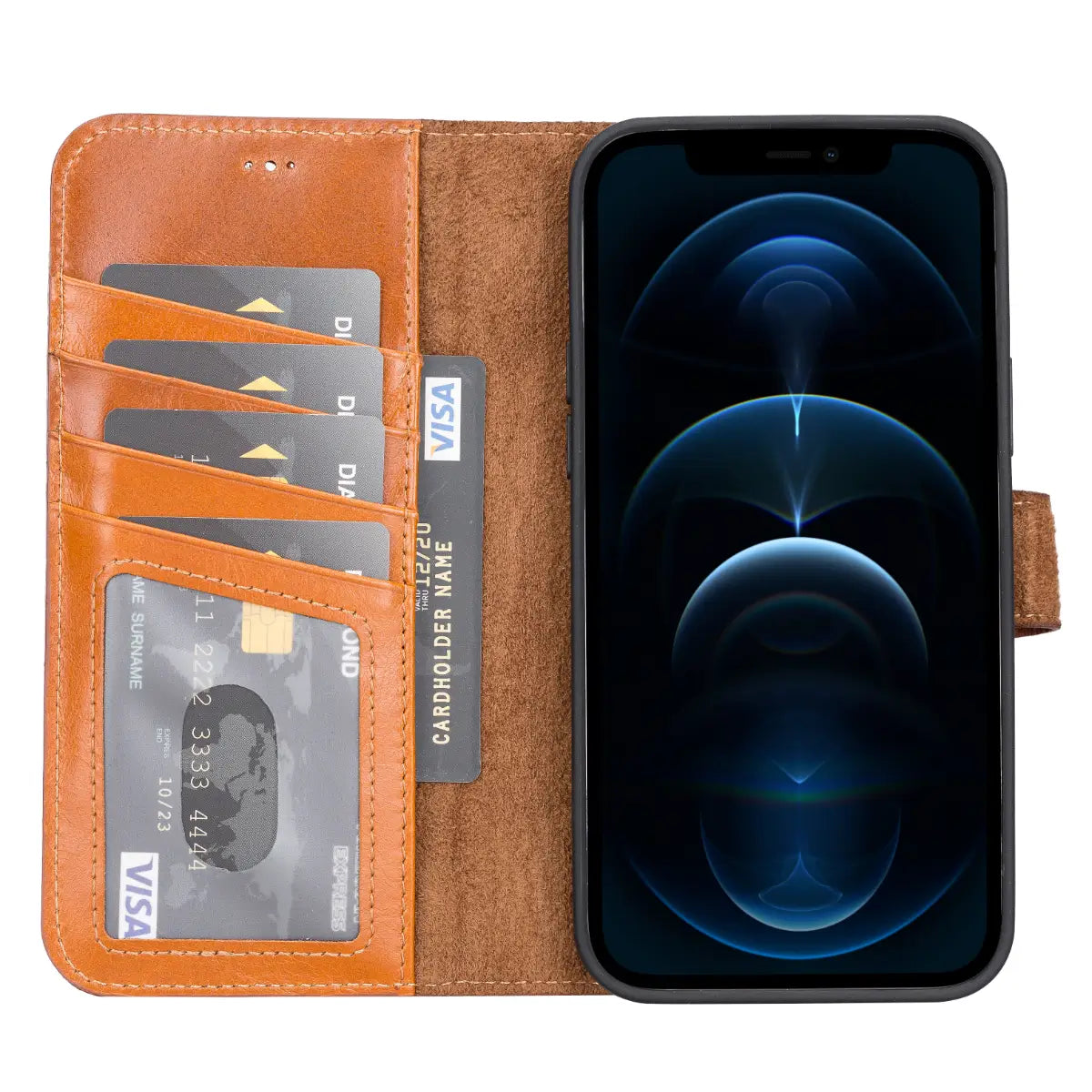 Burnished Tan Leather Wallet Case for iPhone 13 Pro Max