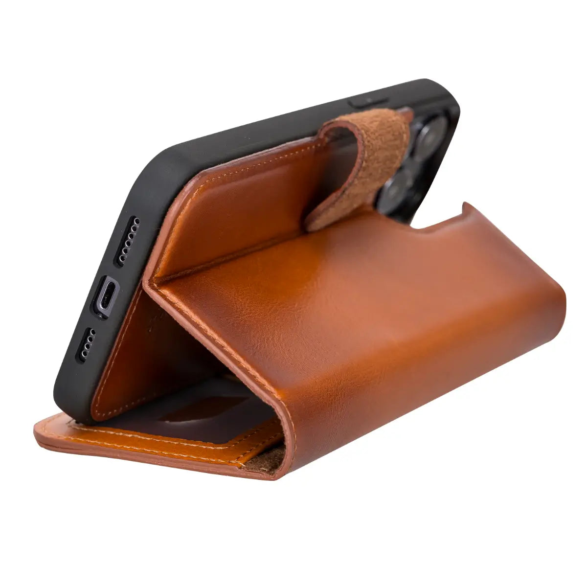 Burnished Tan Leather Wallet Case for iPhone 13 Pro Max