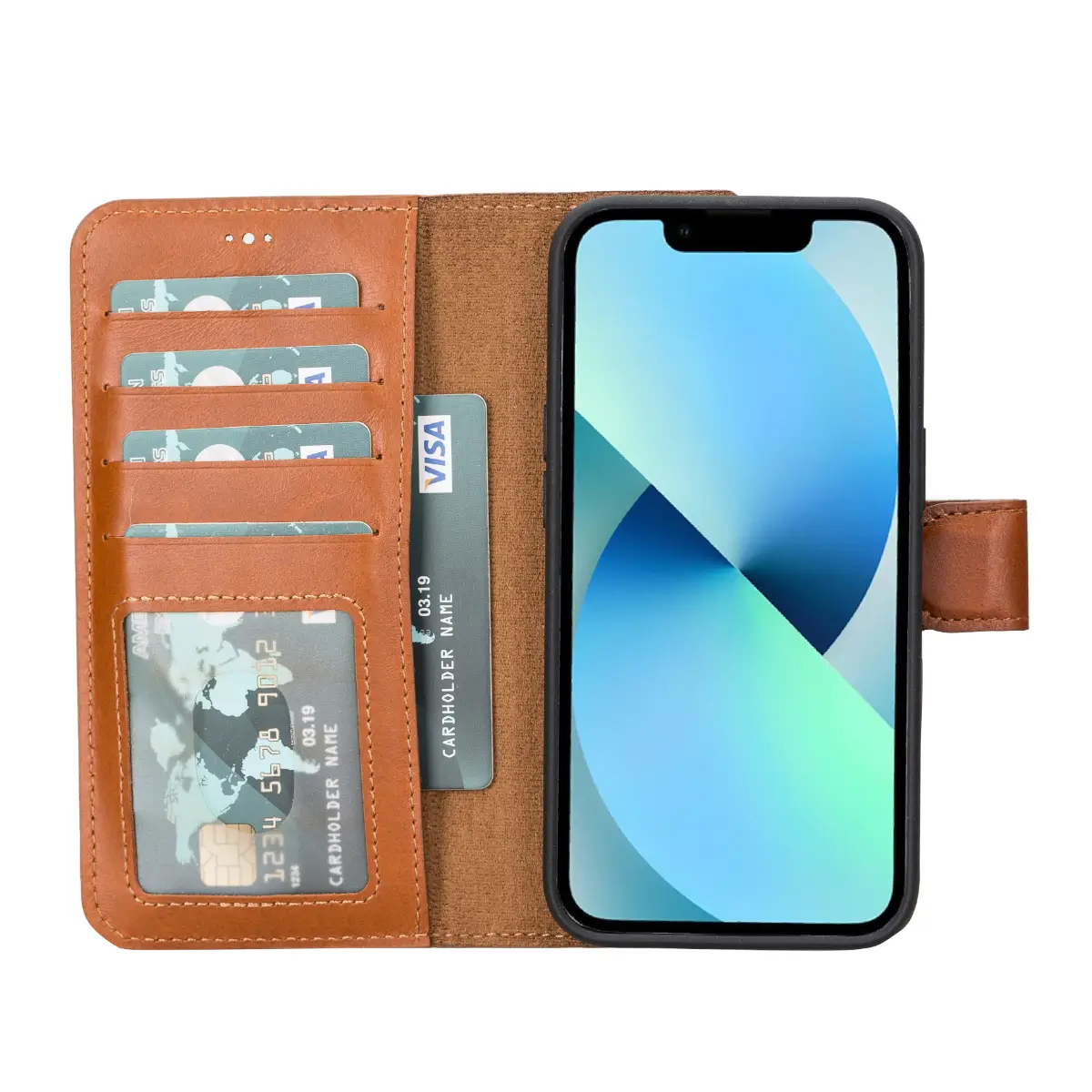 Burnished Tan Leather Wallet Case for iPhone 14