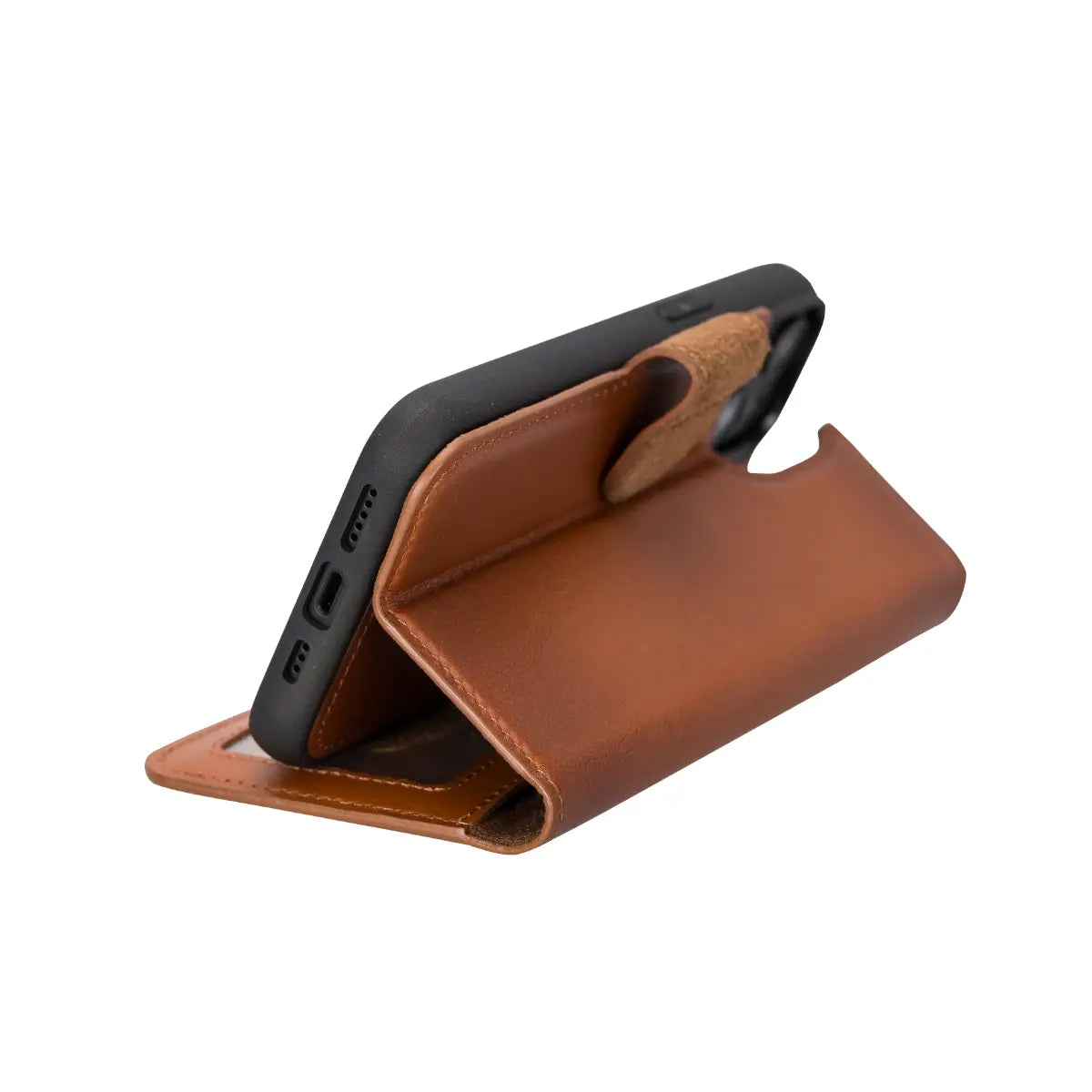 Burnished Tan Leather Wallet Case for iPhone 14