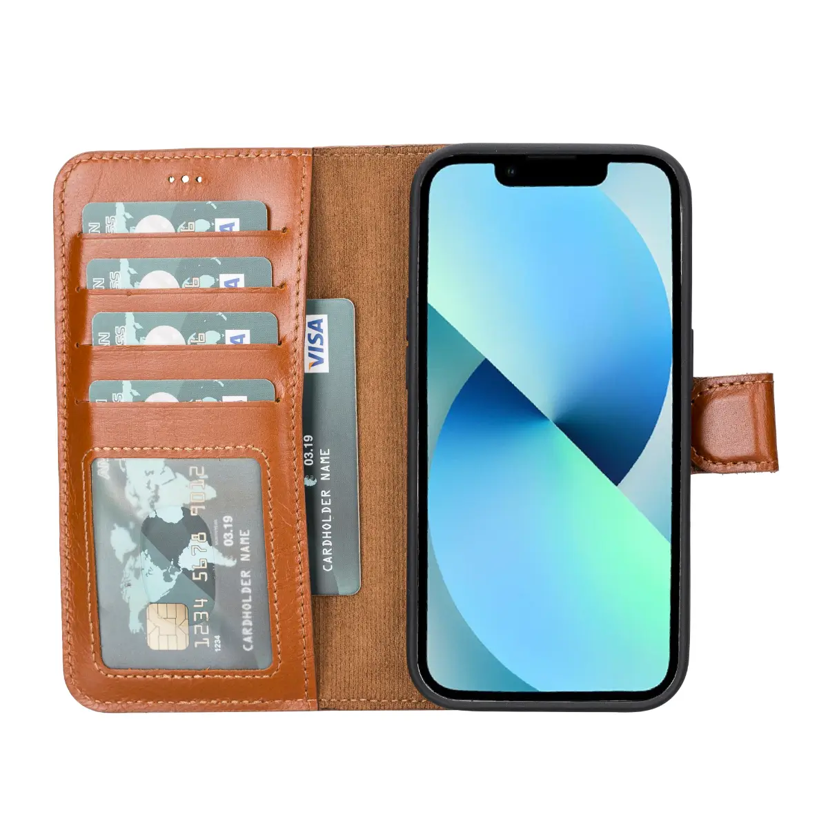 Burnished Tan Leather Wallet Case for iPhone 14 Pro