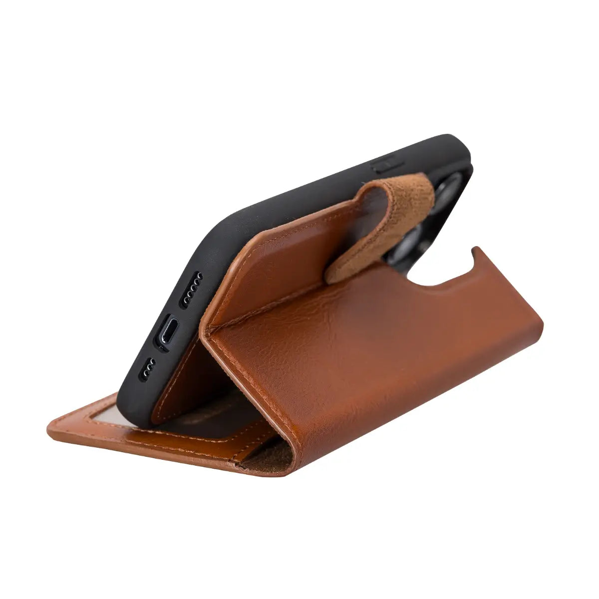 Burnished Tan Leather Wallet Case for iPhone 14 Pro