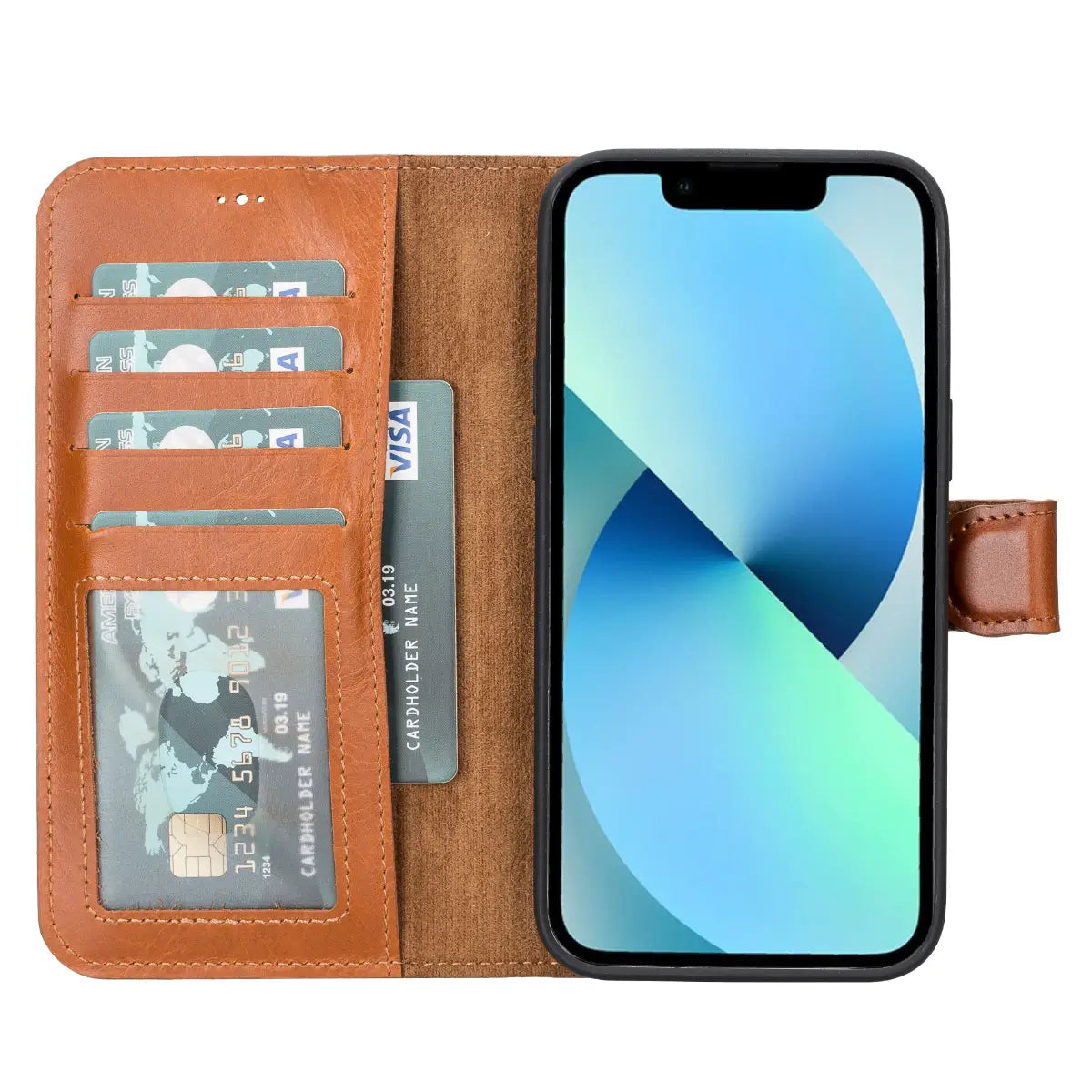Burnished Tan Leather Wallet Case for iPhone 14 Pro Max