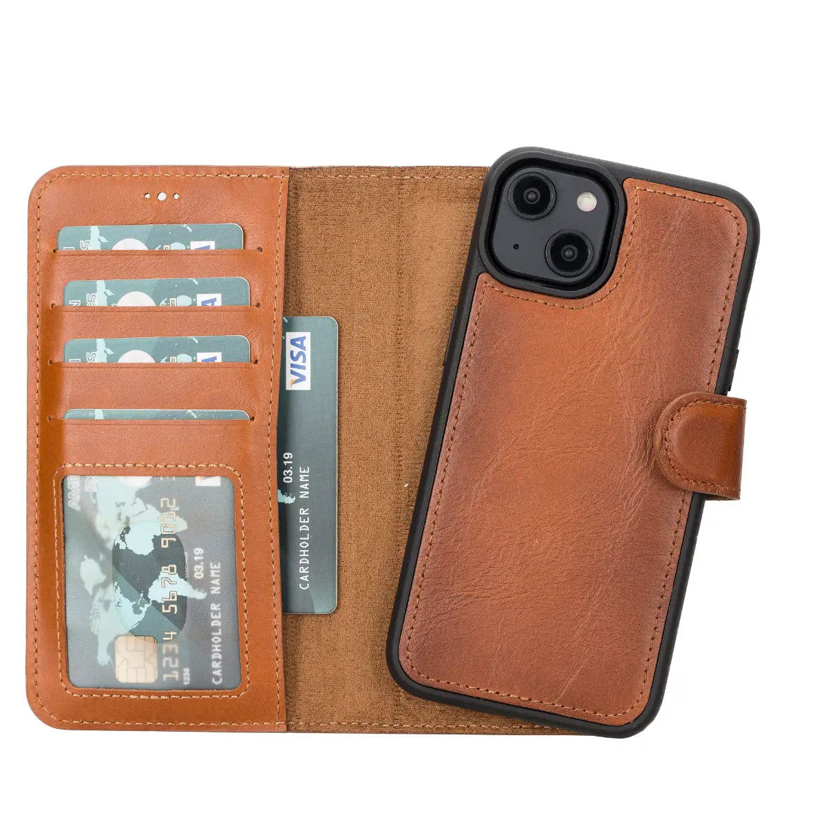 Burnished Tan Leather Wallet Case for iPhone 14
