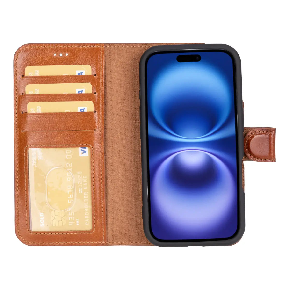 Burnished Tan Leather Wallet Case for iPhone 16