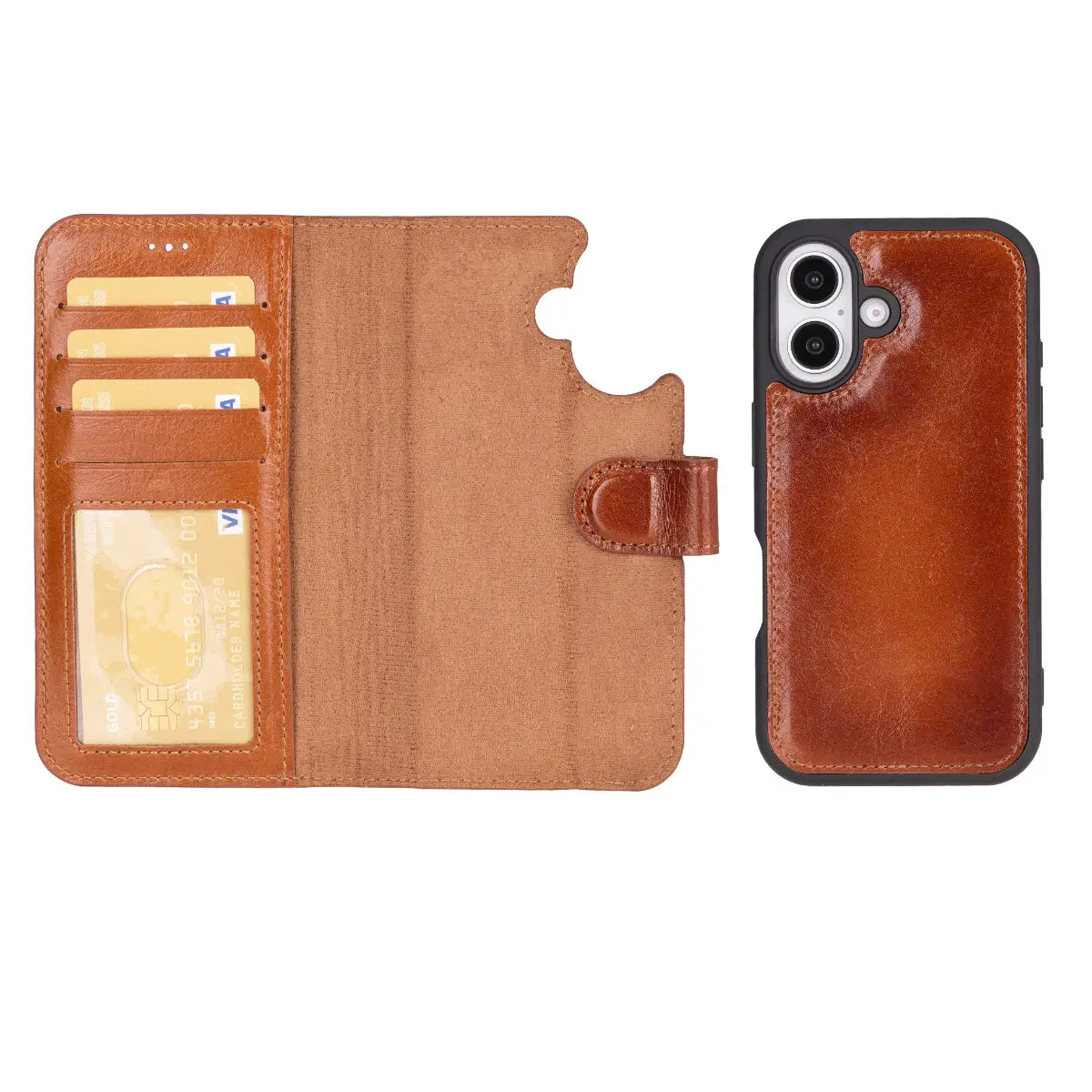 Burnished Tan Leather Wallet Case for iPhone 16