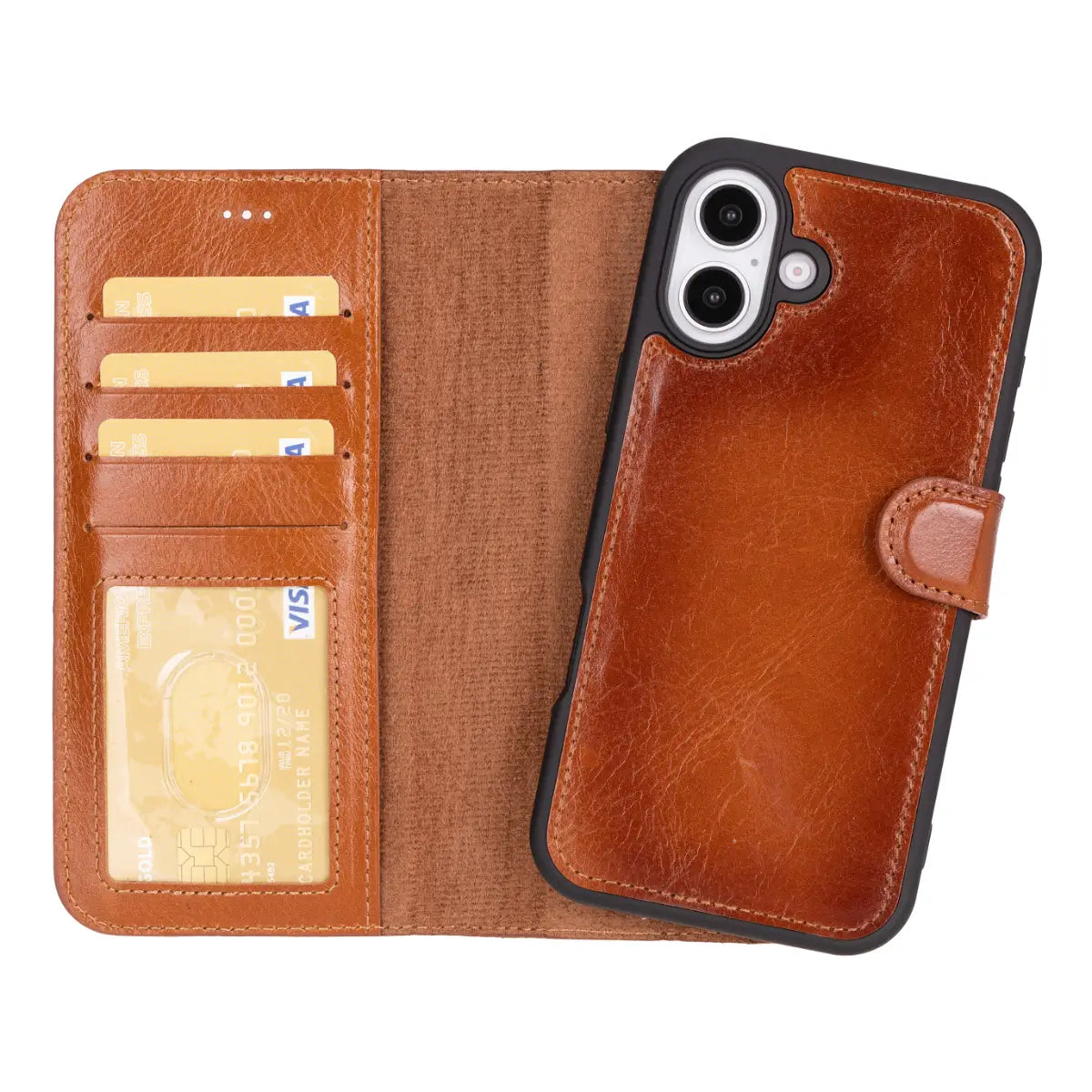Burnished Tan Leather Wallet Case for iPhone 16 Plus