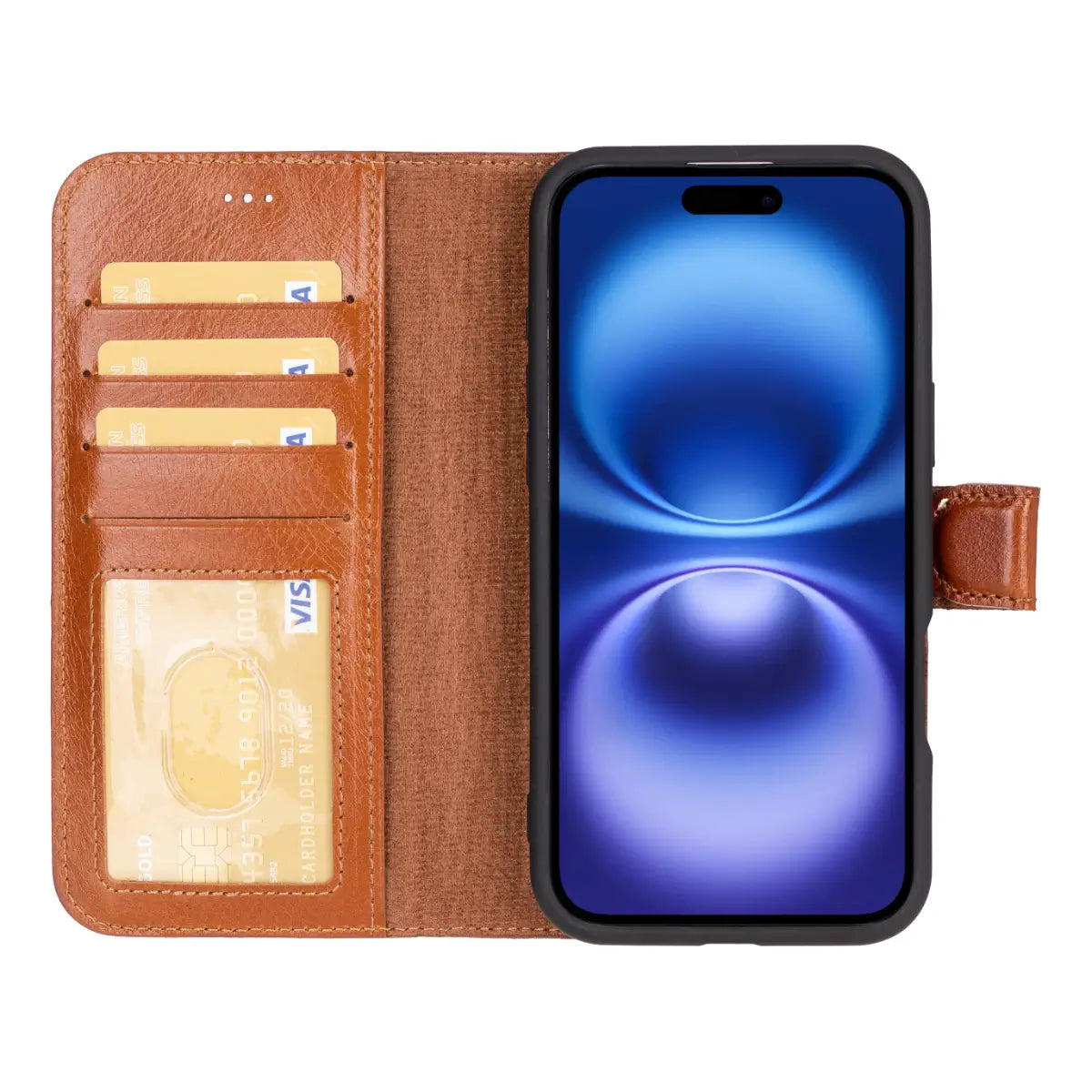 Burnished Tan Leather Wallet Case for iPhone 16 Plus