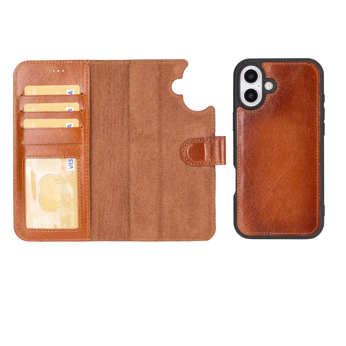 Burnished Tan Leather Wallet Case for iPhone 16 Plus