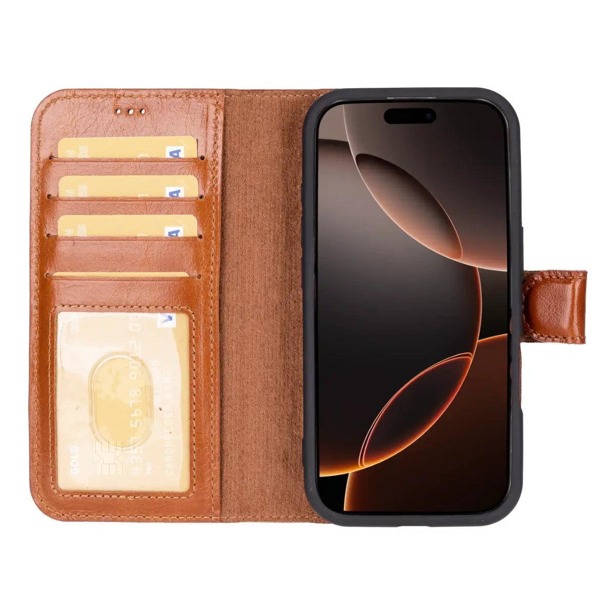 Burnished Tan Leather Wallet Case for iPhone 16 Pro