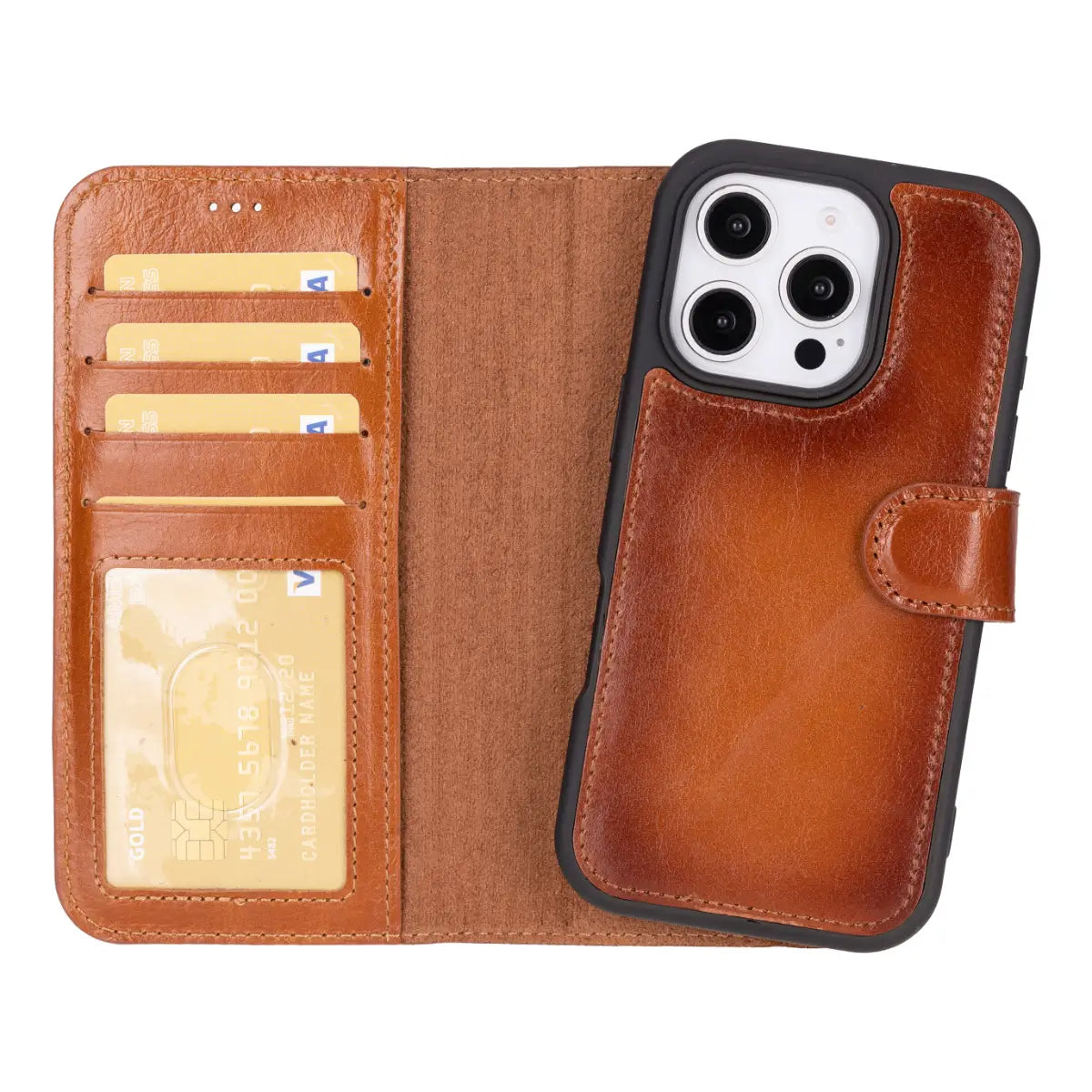 Burnished Tan Leather Wallet Case for iPhone 16 Pro