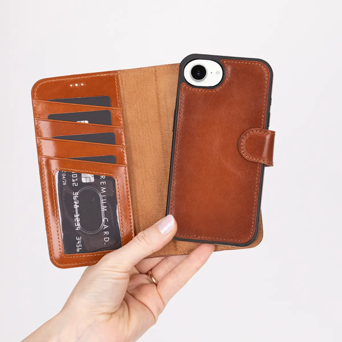 Burnished Tan Leather Wallet Case for iPhone 16e – O2 Leather