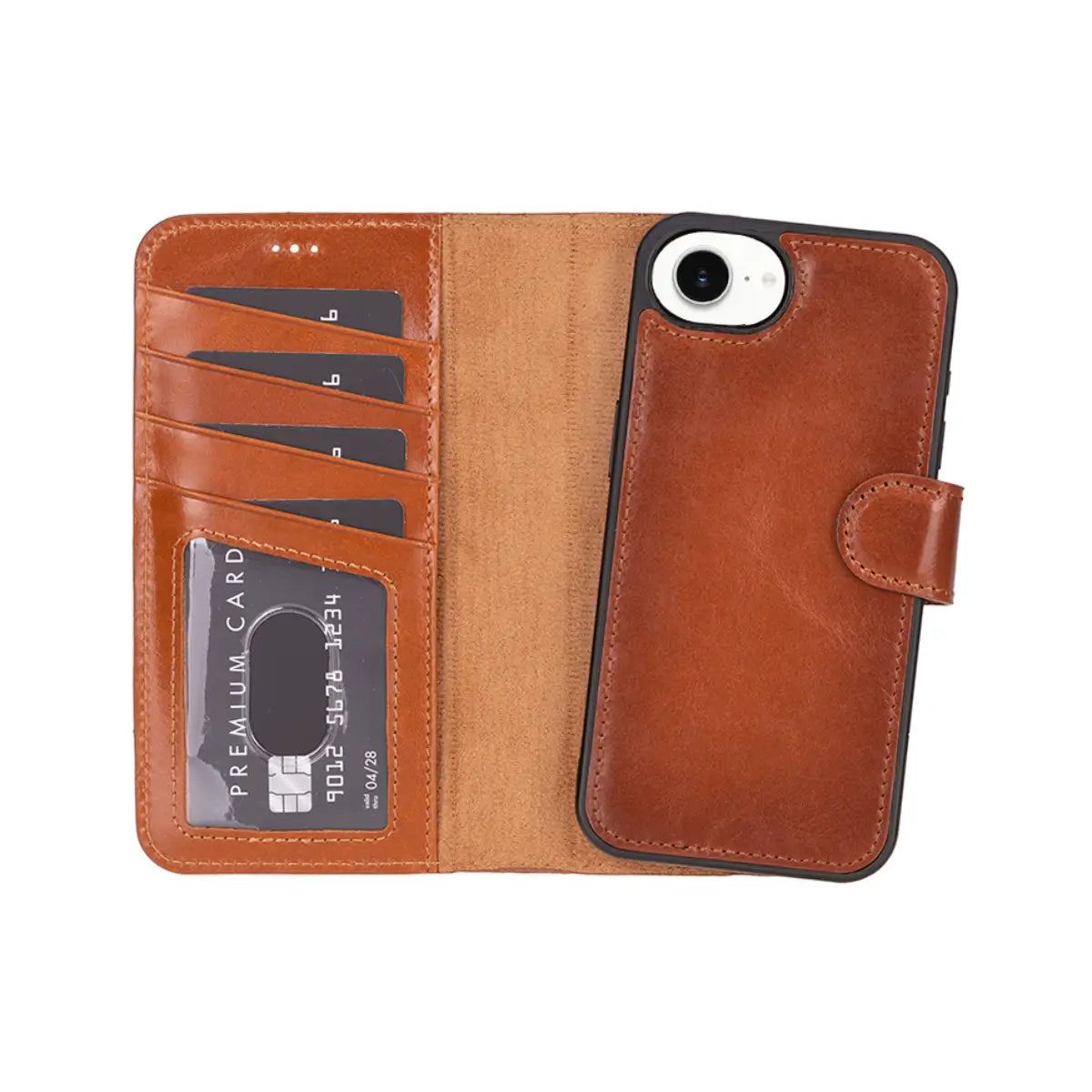 Burnished Tan Leather Wallet Case for iPhone 16e – O2 Leather