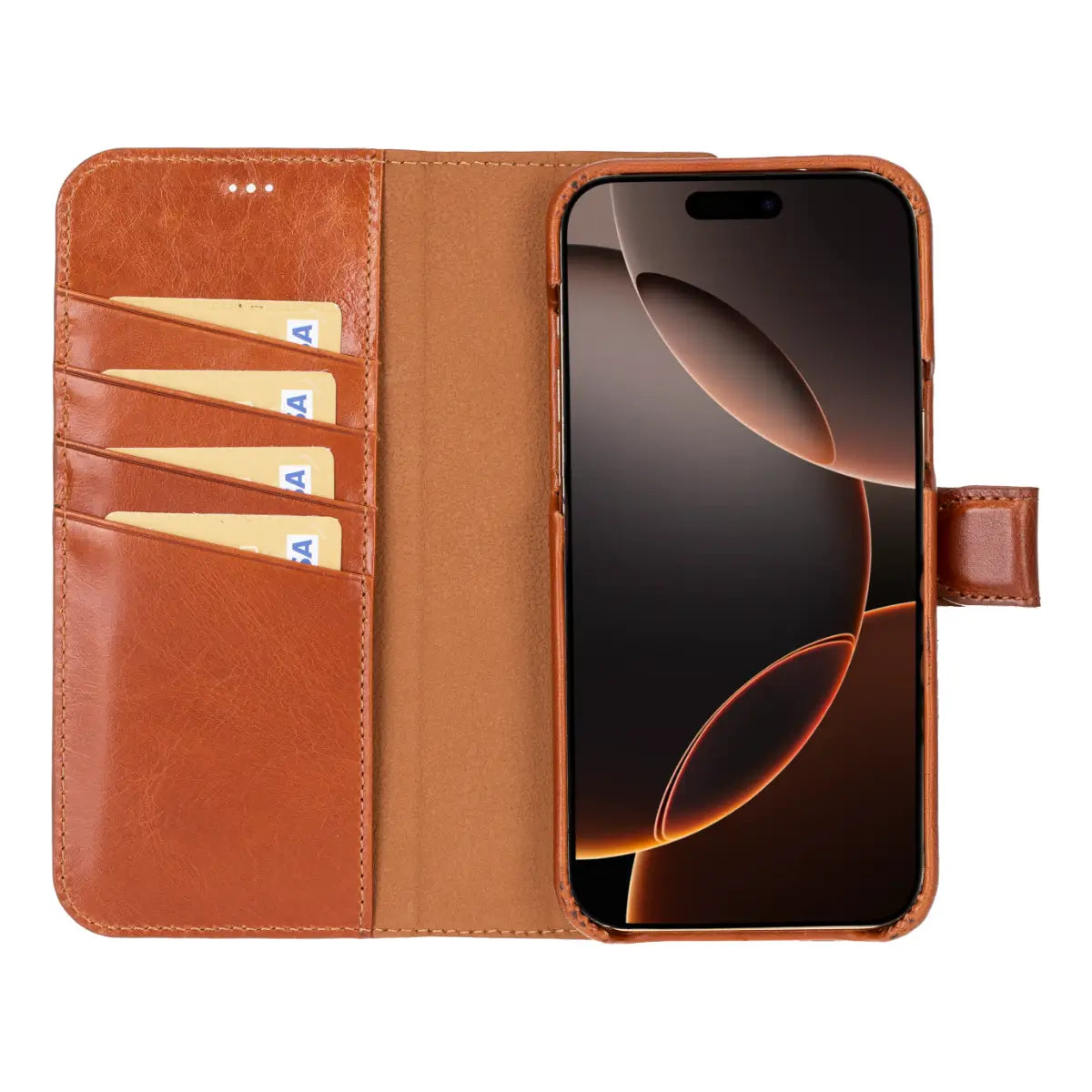 Burnished Tan Leather iPhone 16 Pro Max Prestige Wallet Case