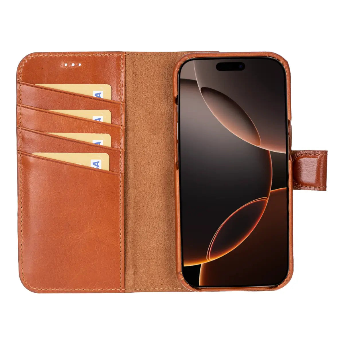 Burnished Tan Leather iPhone 16 Pro Prestige Wallet Case