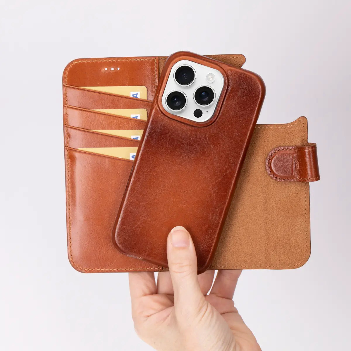 Burnished Tan Leather iPhone 16 Pro Prestige Wallet Case
