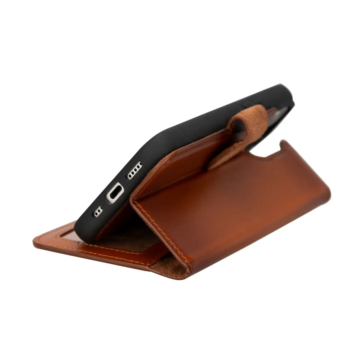 Burnished Brown Leather Wallet Case for iPhone 15