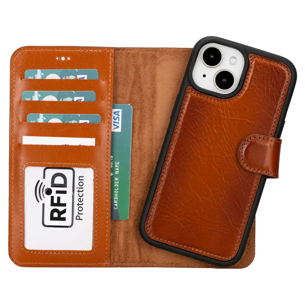 Burnished Brown Leather Wallet Case for iPhone 15 Plus