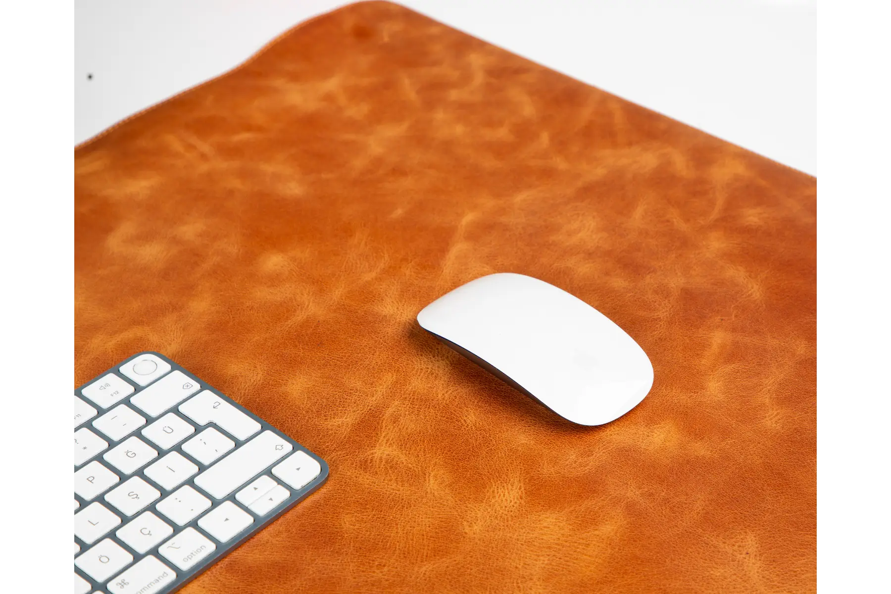 Camel brown leather desk mat detail close-up