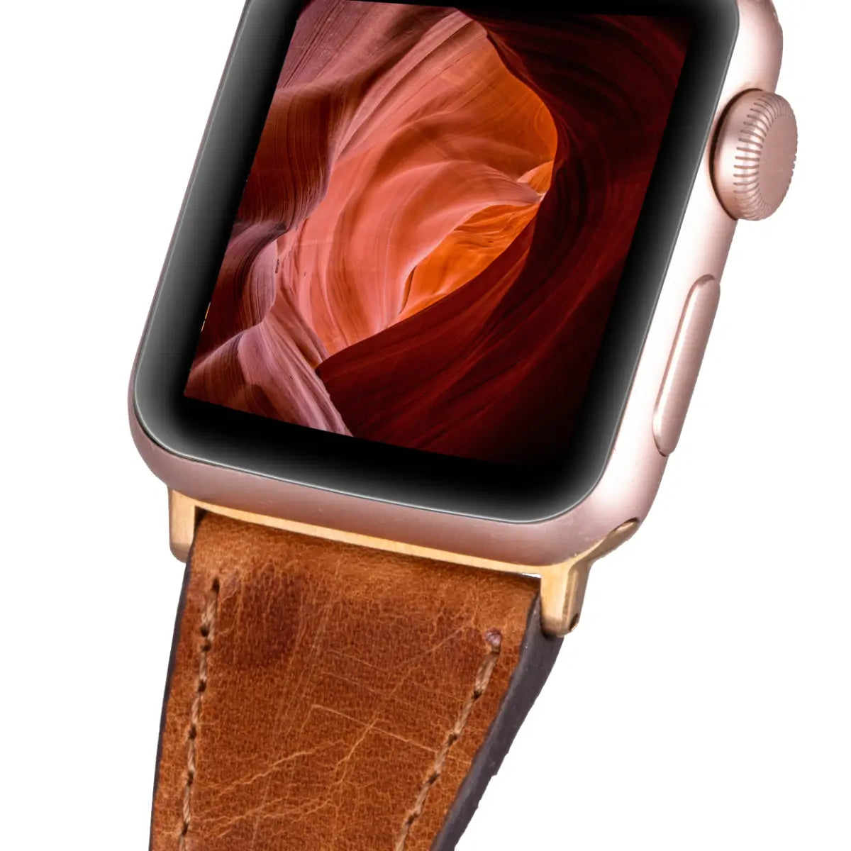 Camel Brown Leather Double Tour Slim Apple Watch Band