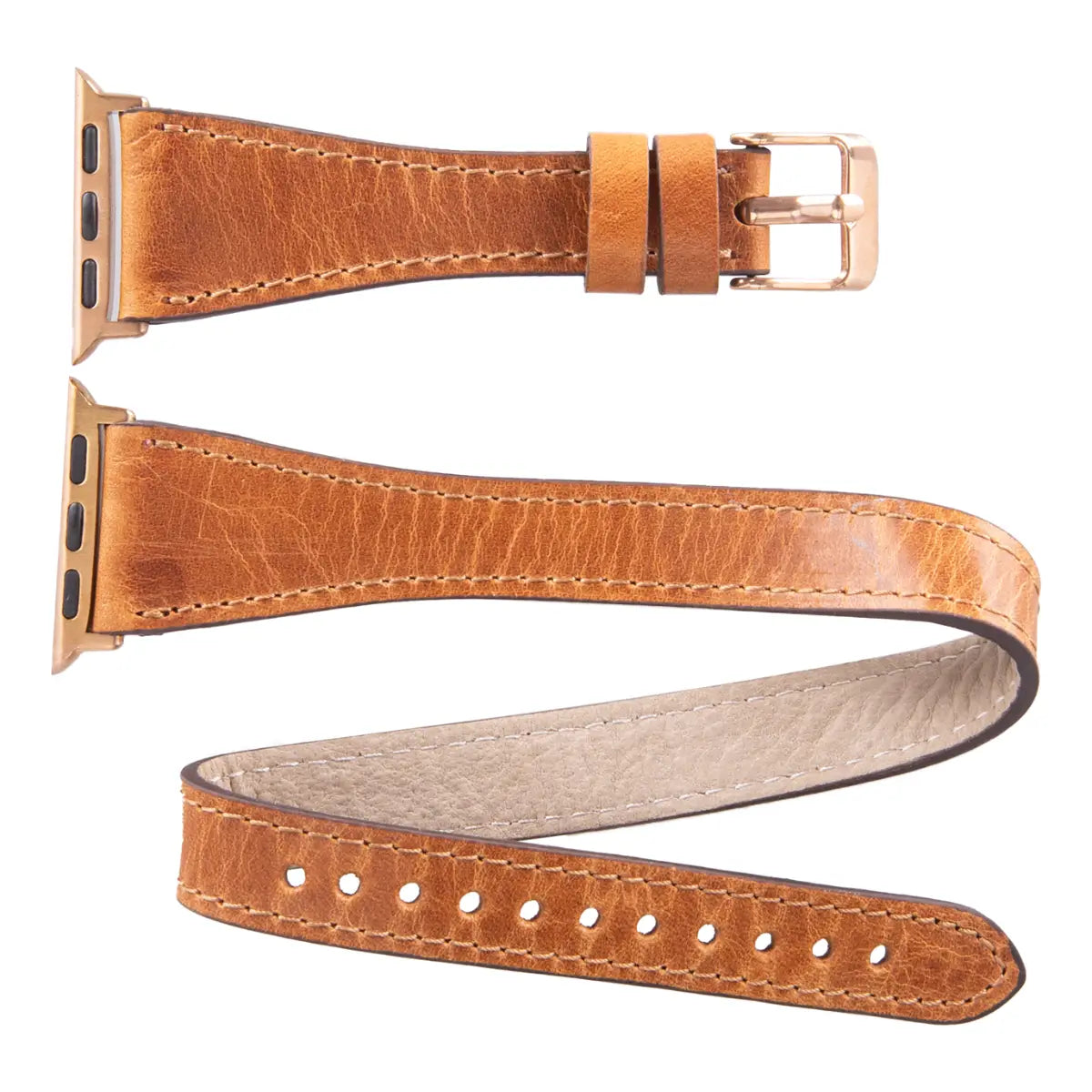 Camel Brown Leather Double Tour Slim Apple Watch Band