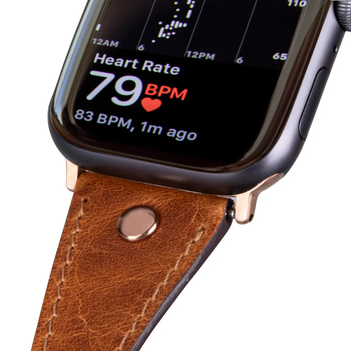 Camel Brown Leather Double Tour Slim Apple Watch Band Gold Rivet
